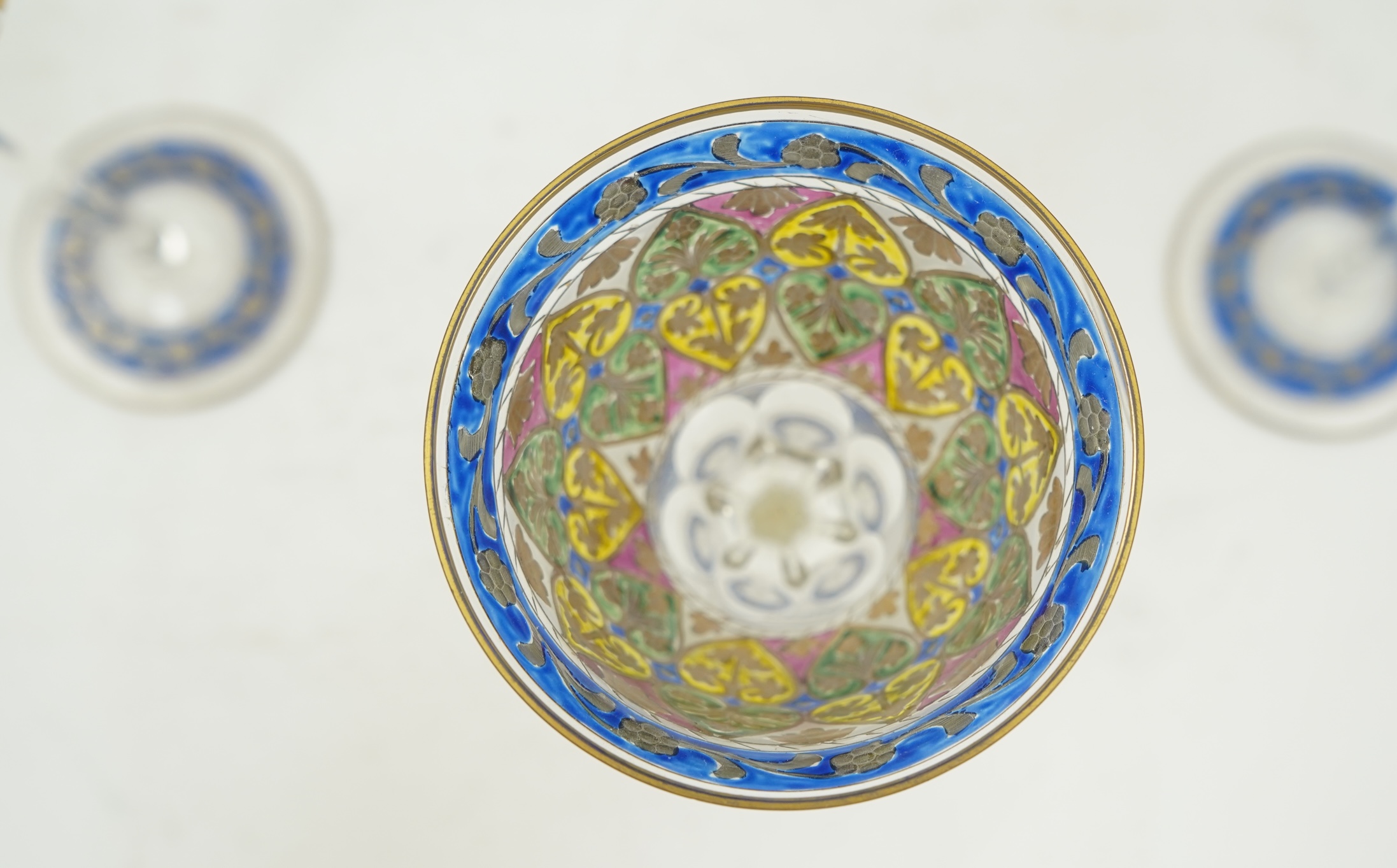 Fritz Heckert, five Jugendstil painted and gilt ‘Jodhpur’ glasses, c.1900